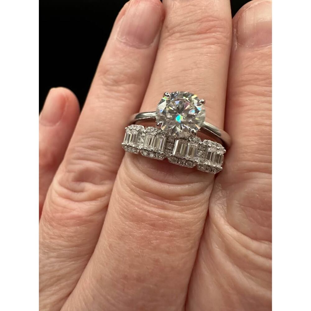 2 CT Moissanite Engagement Ring Set Baguette Wedding Band Size 9 Bridal Set